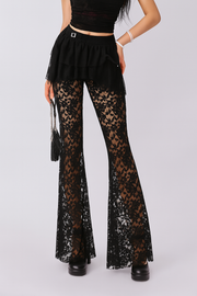 Flared Lace Pants with Layered Skirt Overlay