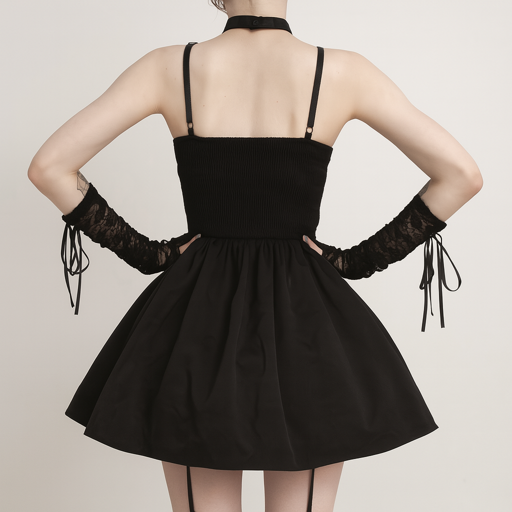 Gothic Cross Halter Dress with Lace Accents