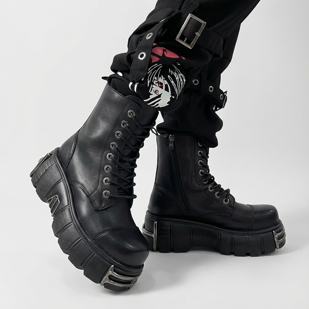 Y2K Punk-Inspired Women's Ankle Boots - Lace Up & Zip, High Heel Platform with Round Toe, Faux Cover Motorcycle Booties for All Seasons
