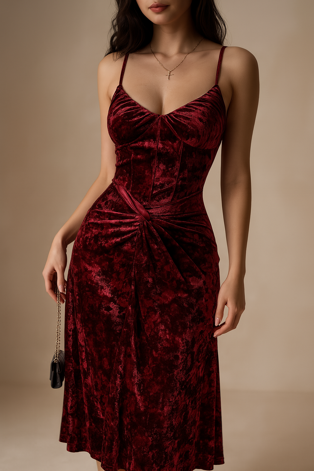 Gothic Velvet Maxi Dress with Elegant V-Neckline
