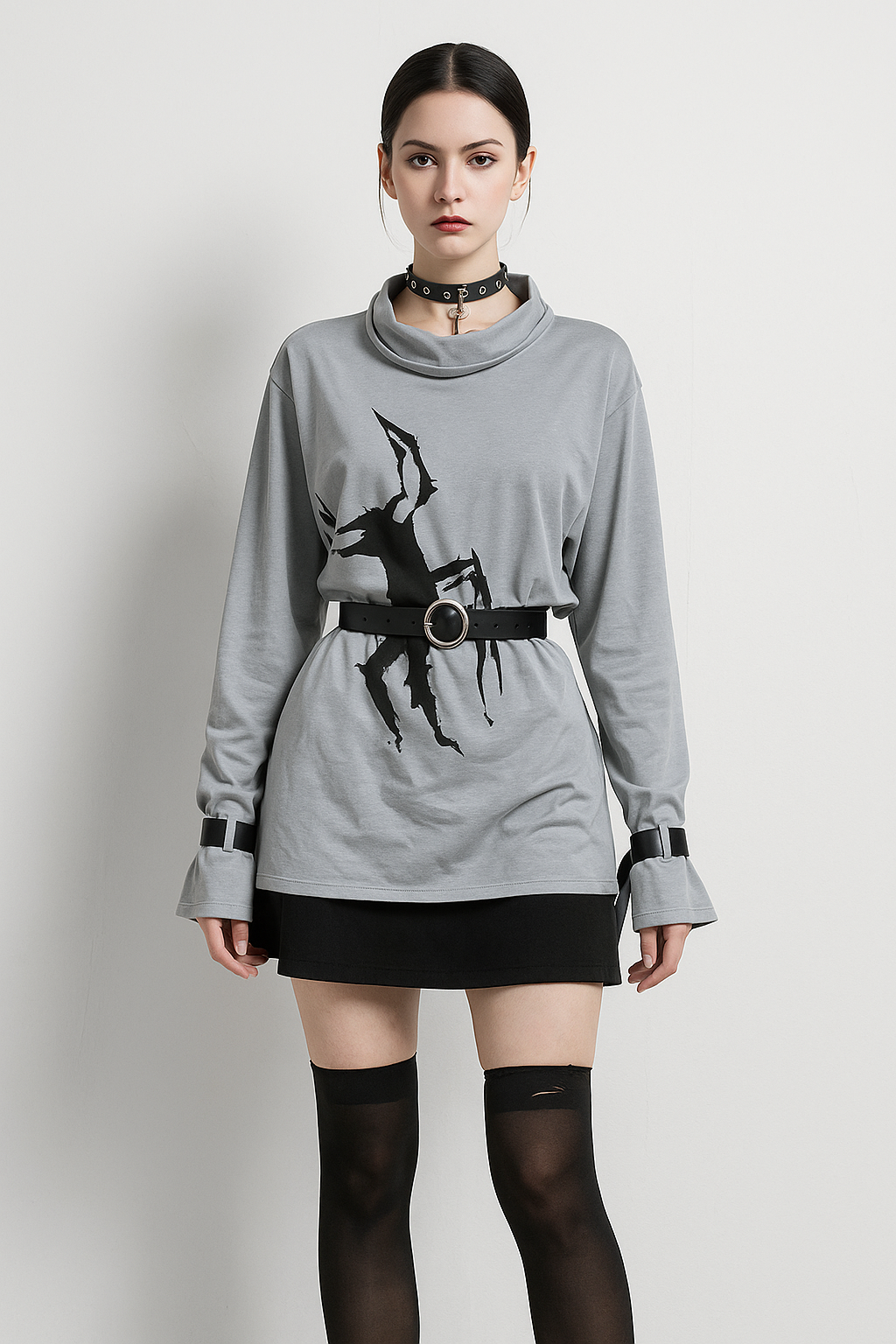 Gothic Spider Print Oversized Tee for Dark Streetwear