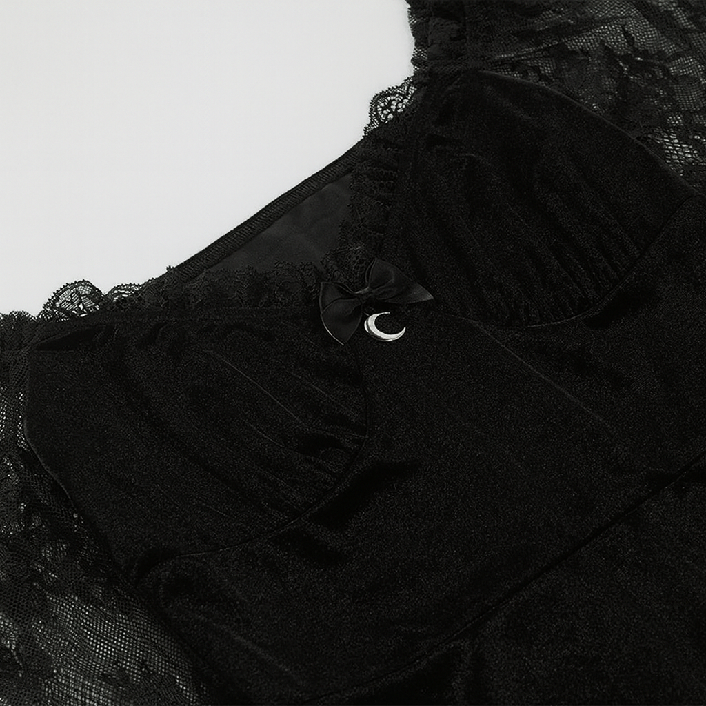 Gothic Ruffled Lace Mini Dress in Black Red and Burgundy