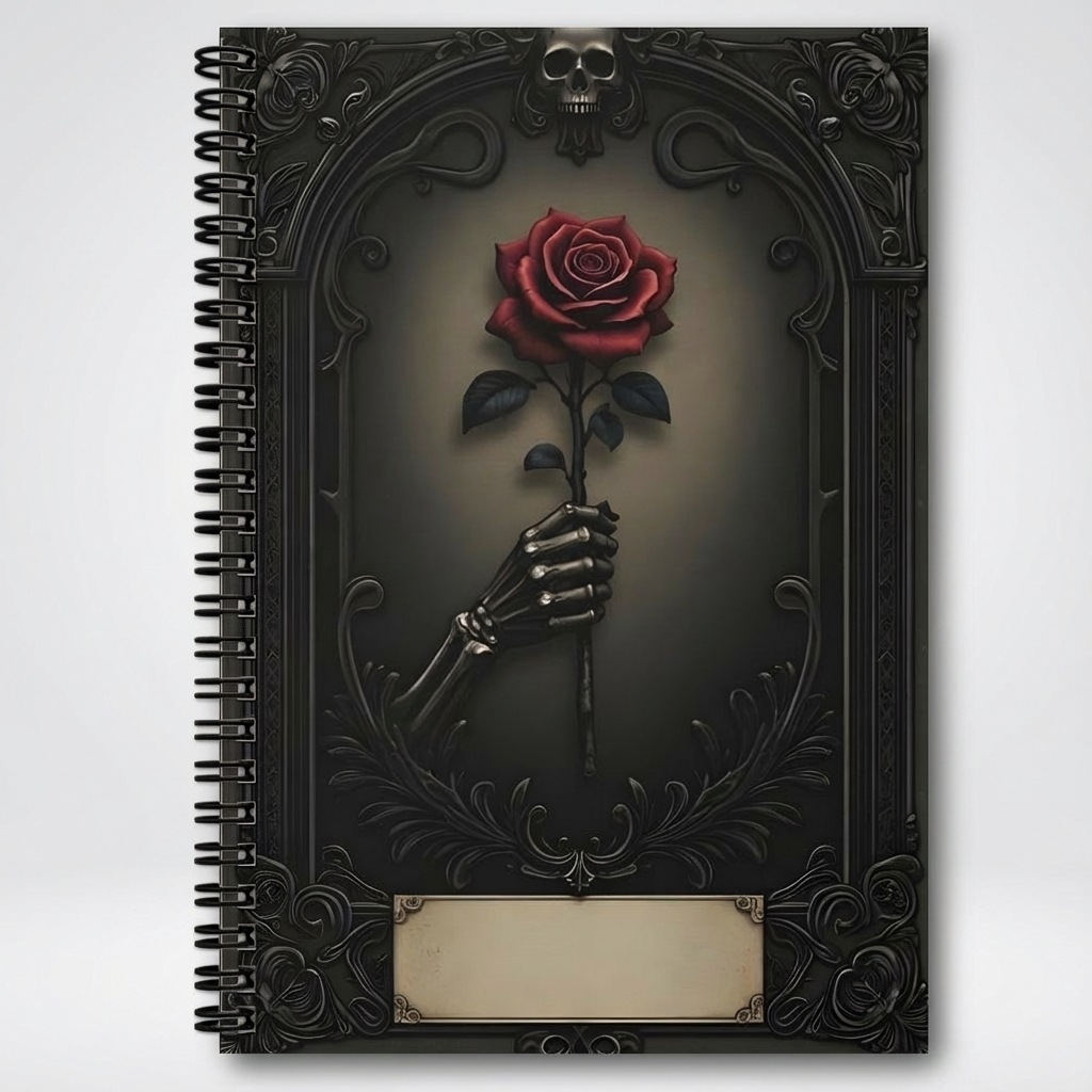 1pc Gothic Spiral Notebook Journal - Mystical Rose & Skull Design, Black with Golden Accents, 100 Pages, Perfect for Daily Writing, Travel, Office, or Gift for Teen Girls, Gothic Journaling | Skull Rose Design | Durable Spiral Binding