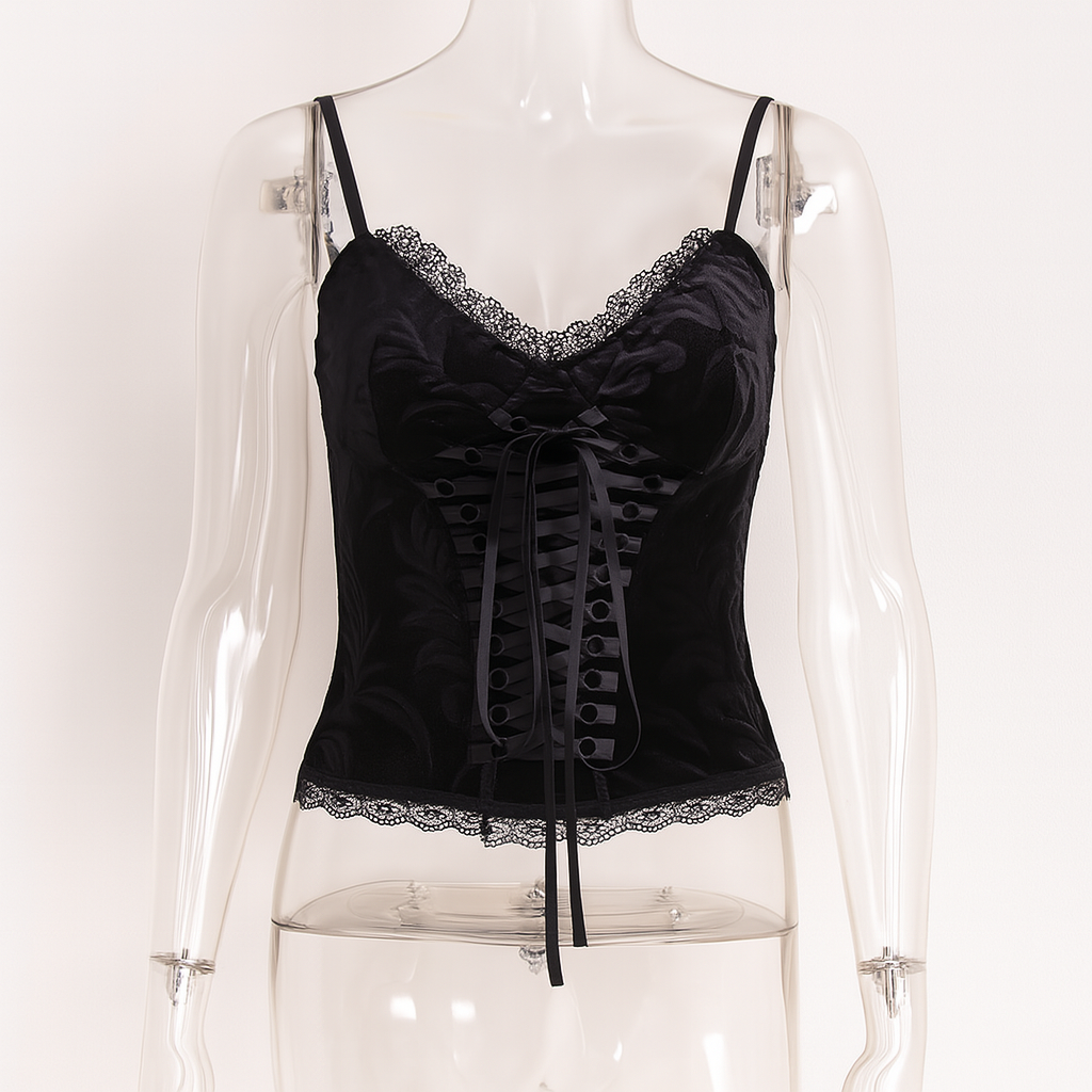 Vintage Dark Lace Gothic Top for Summer Wear