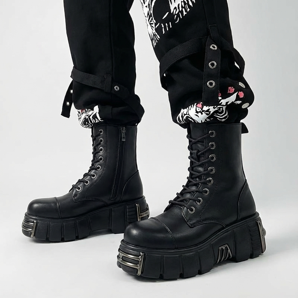 Y2K Punk-Inspired Women's Ankle Boots - Lace Up & Zip, High Heel Platform with Round Toe, Faux Cover Motorcycle Booties for All Seasons
