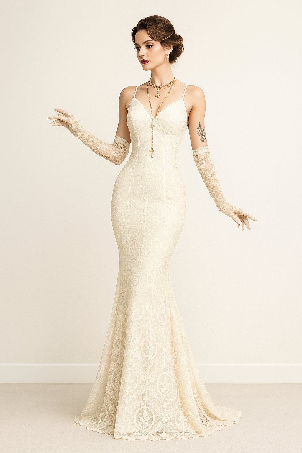 Vesper Cross Velvet Maxi Dress with Lace Trim