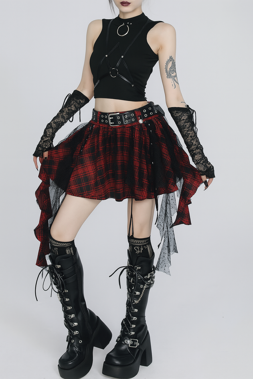 Gothic Plaid Irregular Hem Mini Skirt