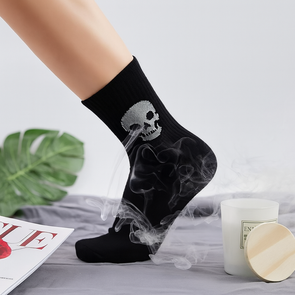 6 Pairs Halloween Skull Print Socks - Comfortable, Casual, and Versatile Knee-High Socks for Couples, Machine Washable, 280g/m², Casual Wear|Skull Print Socks| Construction