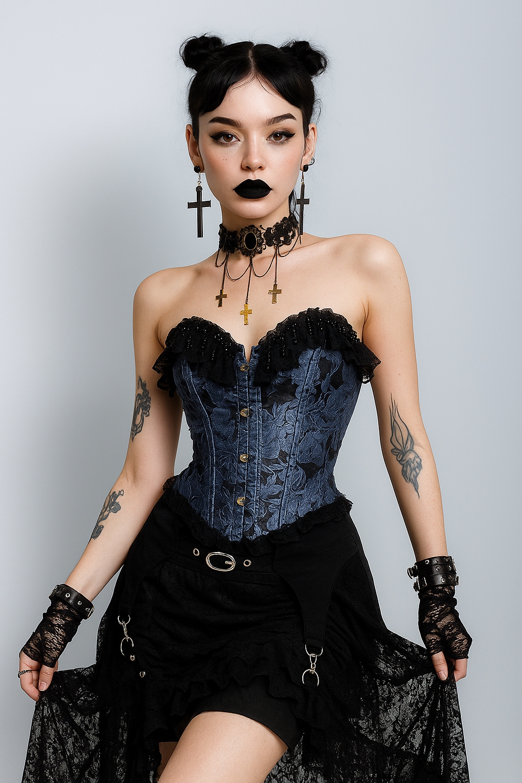 Crucifix Corset Bustier Gothic Brocade Top