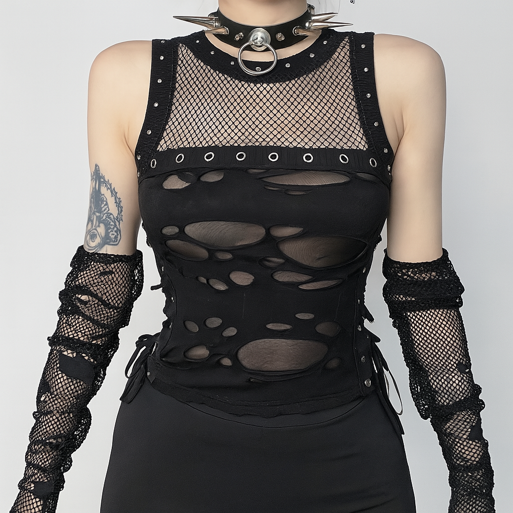 Gothic Sheer Distressed Tank Top for Modern Goth Fashion
