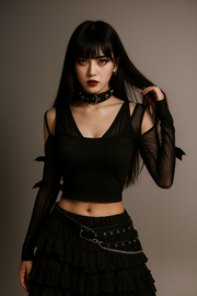 Witchy Mesh Crop Top with Bow Detail