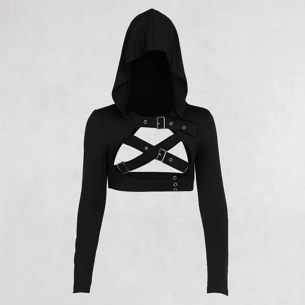 Gothic Street Style Hooded Jacket with Edgy Buckle Detail