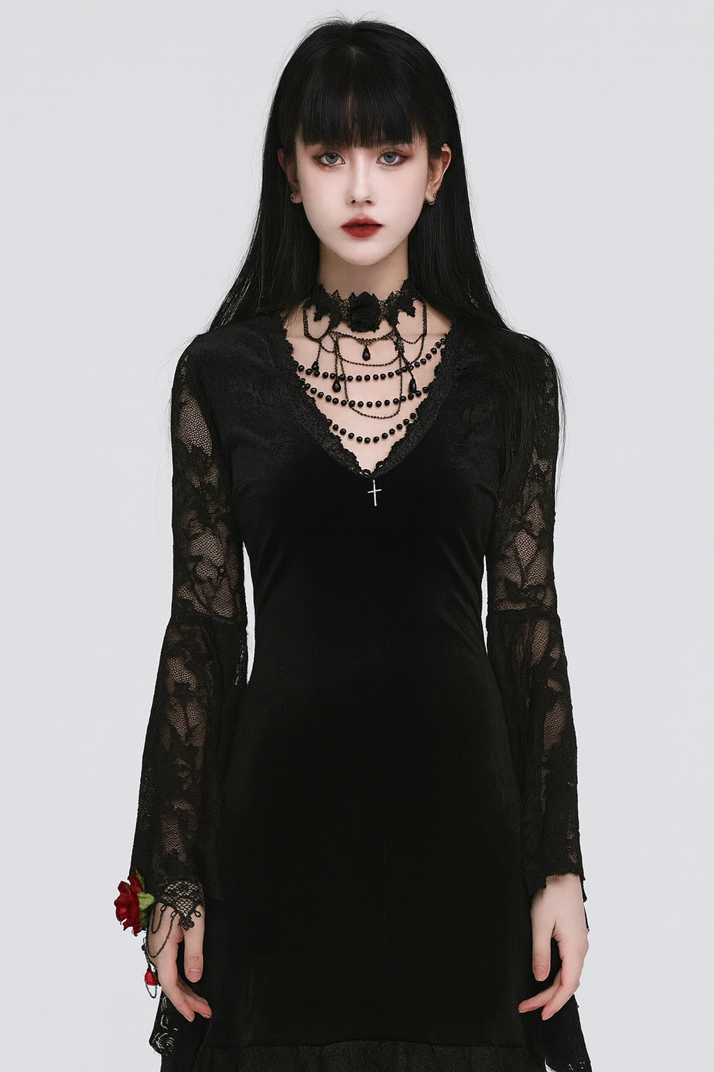Vampiric Velvet Lace Batwing Dress