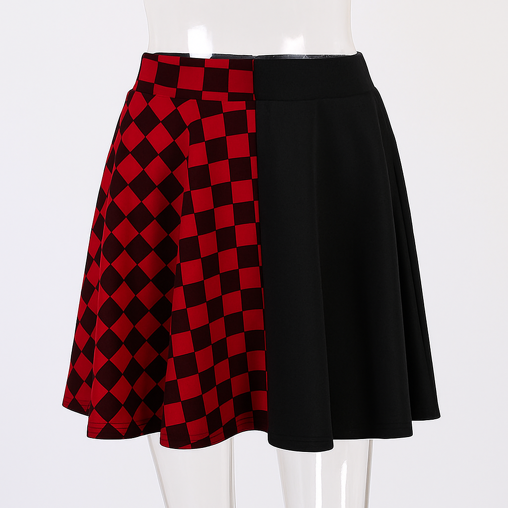 Gothic Houndstooth High Waist Pleated Mini Skirt