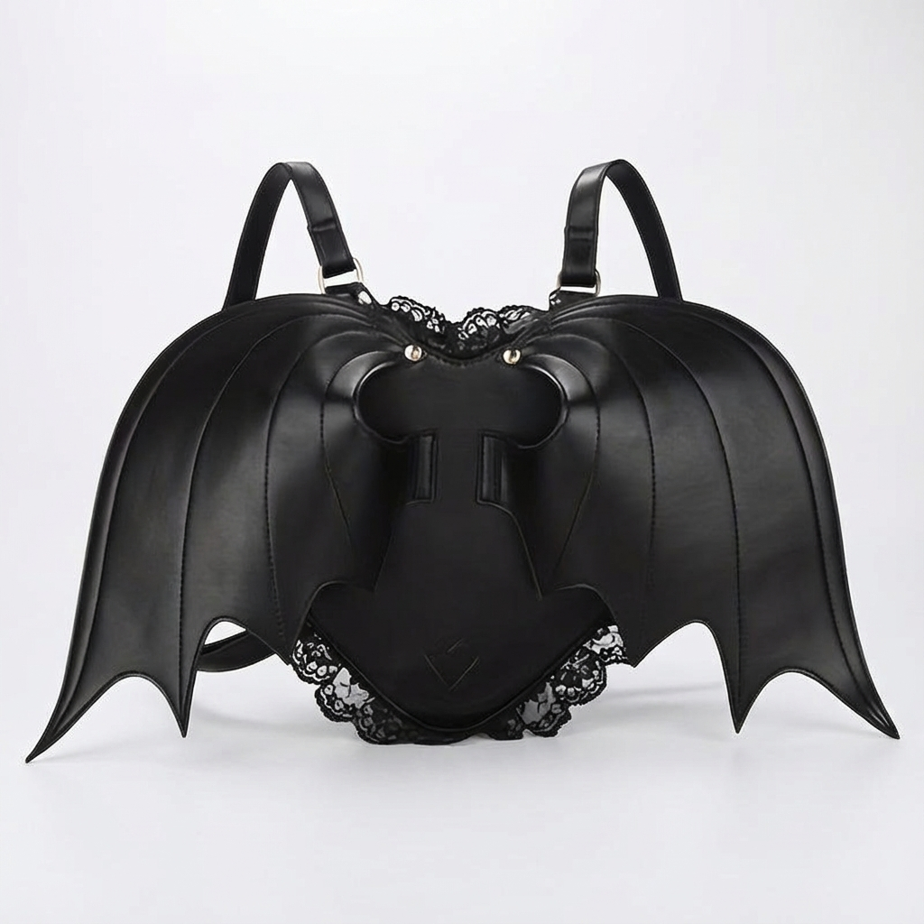 Women's Bat Wing Gothic Backpack - Black -Look Batwing Design with Adjustable Straps & Zipper Closure, Stylish Durable Polyester Lining for Daily Commute & Casual Outings, Casual Daypack | Edgy Fashion Accessory | Adjustable Shoulder Straps