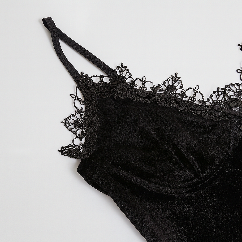 Dark Velvet Lace V-Neck Dress