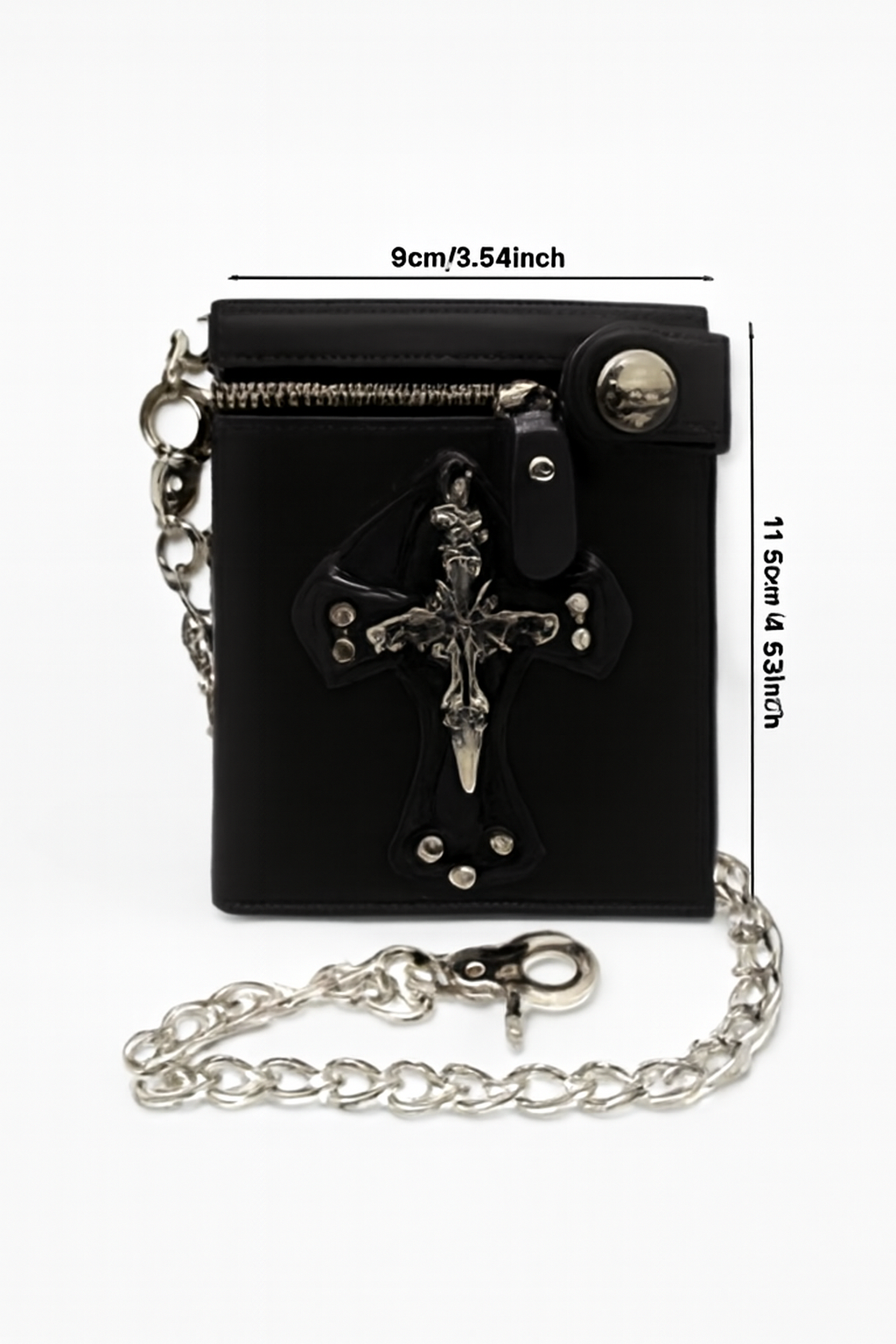 1pc Men's Gothic Retro Short Wallet, Punk Style Skull Portable Faux Leather Wallet, Biker Purse With Chain