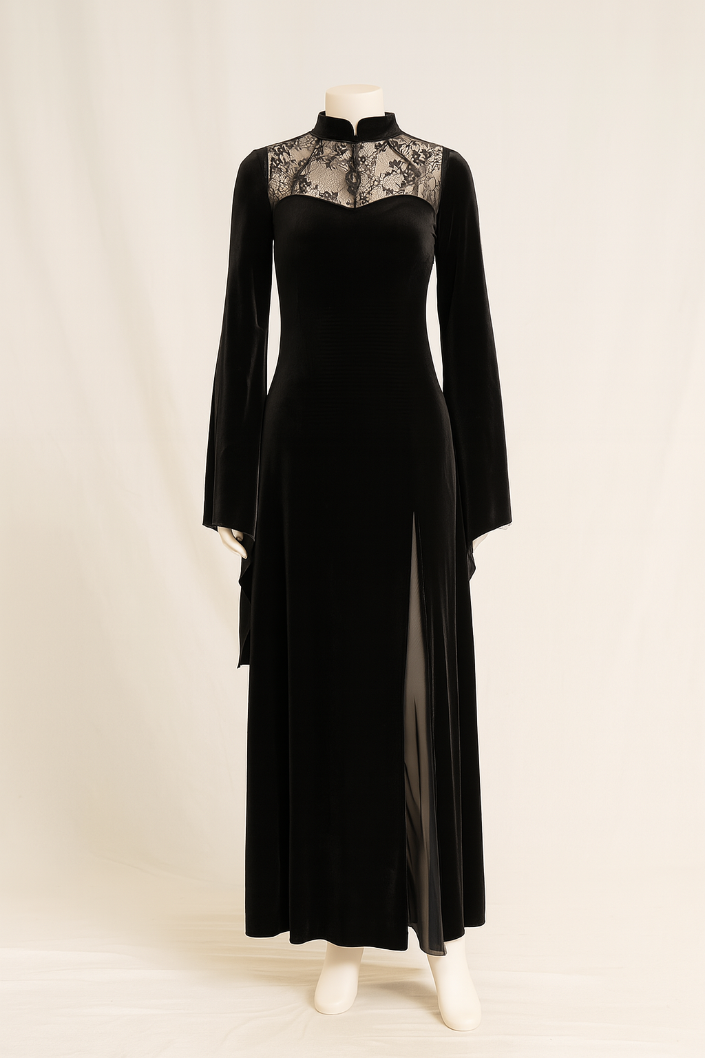 Witchy Lace Slit Maxi Dress for Gothic Elegance