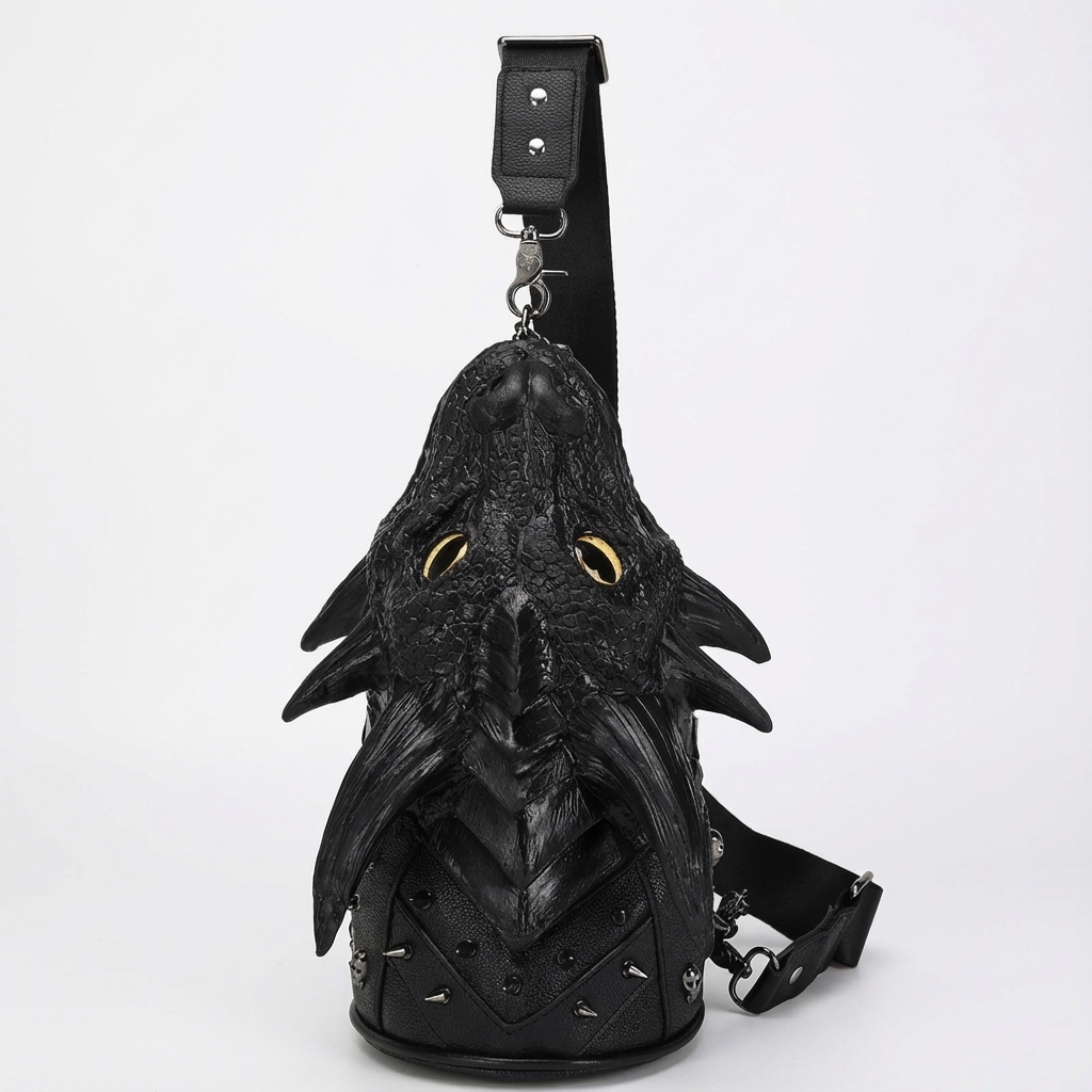 Unisex Gothic Dragon Head Crossbody Bag - Adjustable Strap, Black Silicone Shoulder Bag with Metallic Dragon Design, Perfect for Halloween & Christmas Parties, Street Style Fashion Accessory, Halloween Accessories