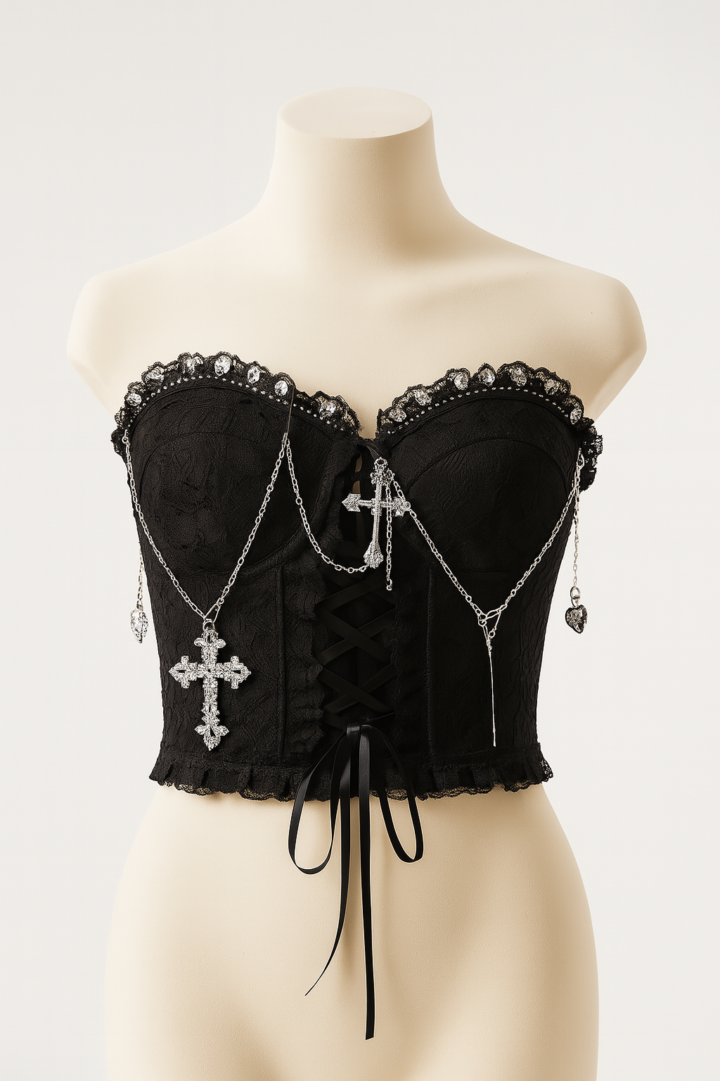 Sensual Gothic Crop Top with Chain Cross Charms