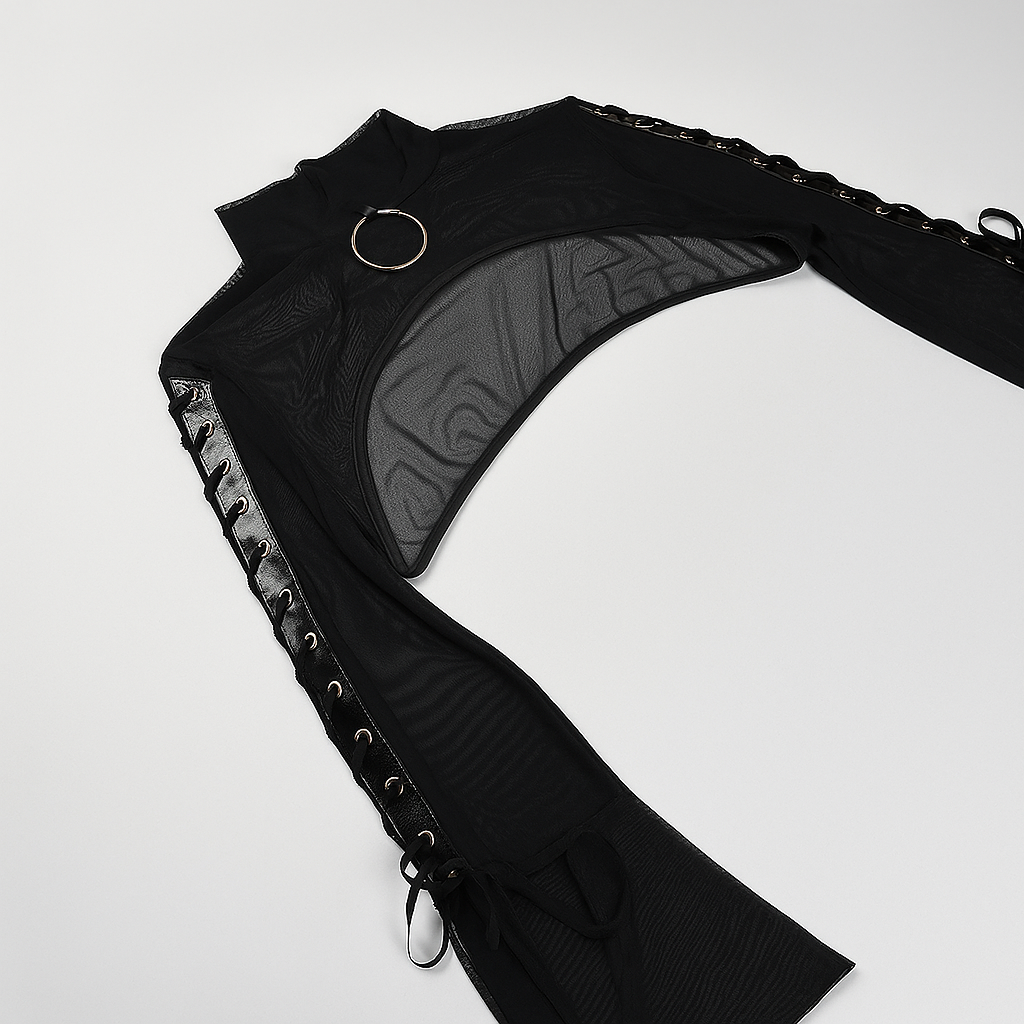 Sheer Gothic Mesh Top with Flared Sleeves