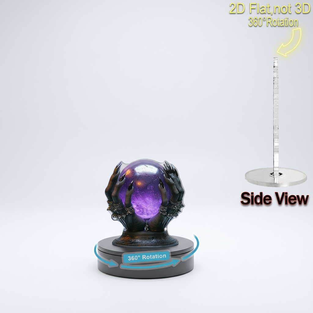 2D Flat, 1pc 2D Flat Rotating Acrylic Desktop Ornament - Witch Hands with Mystical Purple Crystal Ball, 360° Spin Gothic Decor for Halloween & Office, No Electricity Needed, Spooky Room Accent, Intricate Design, Detailed Craftsmanship, Decorative Piece, 2
