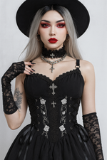 Gothic Elegance A-Line Dress with Lace Detailing