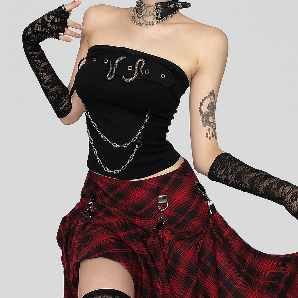 Dark Fashion Snake Buckle Strapless Top