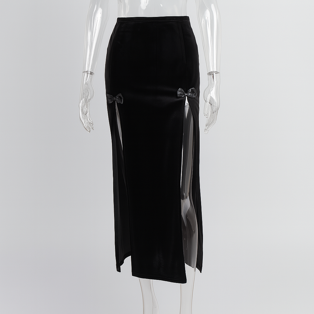 Witchy High Waist Slit Skirt in Black Velvet