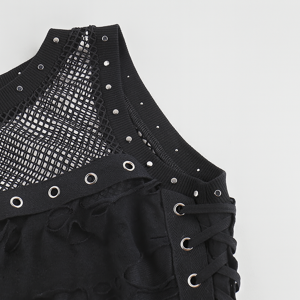 Gothic Sheer Distressed Tank Top for Modern Goth Fashion