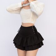 Gothic Summer Mini Skirt with Side Tie and Ruffled Layers