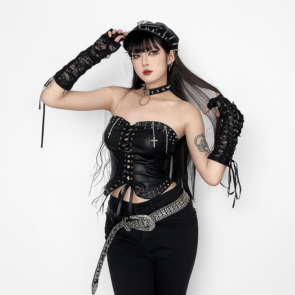 Gothic Punk Strapless Studded Top for Alternative Fashion