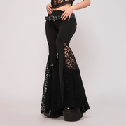 Gothic High Waist Lace Flare Pants with Cut-Outs for Alternative Fashion
