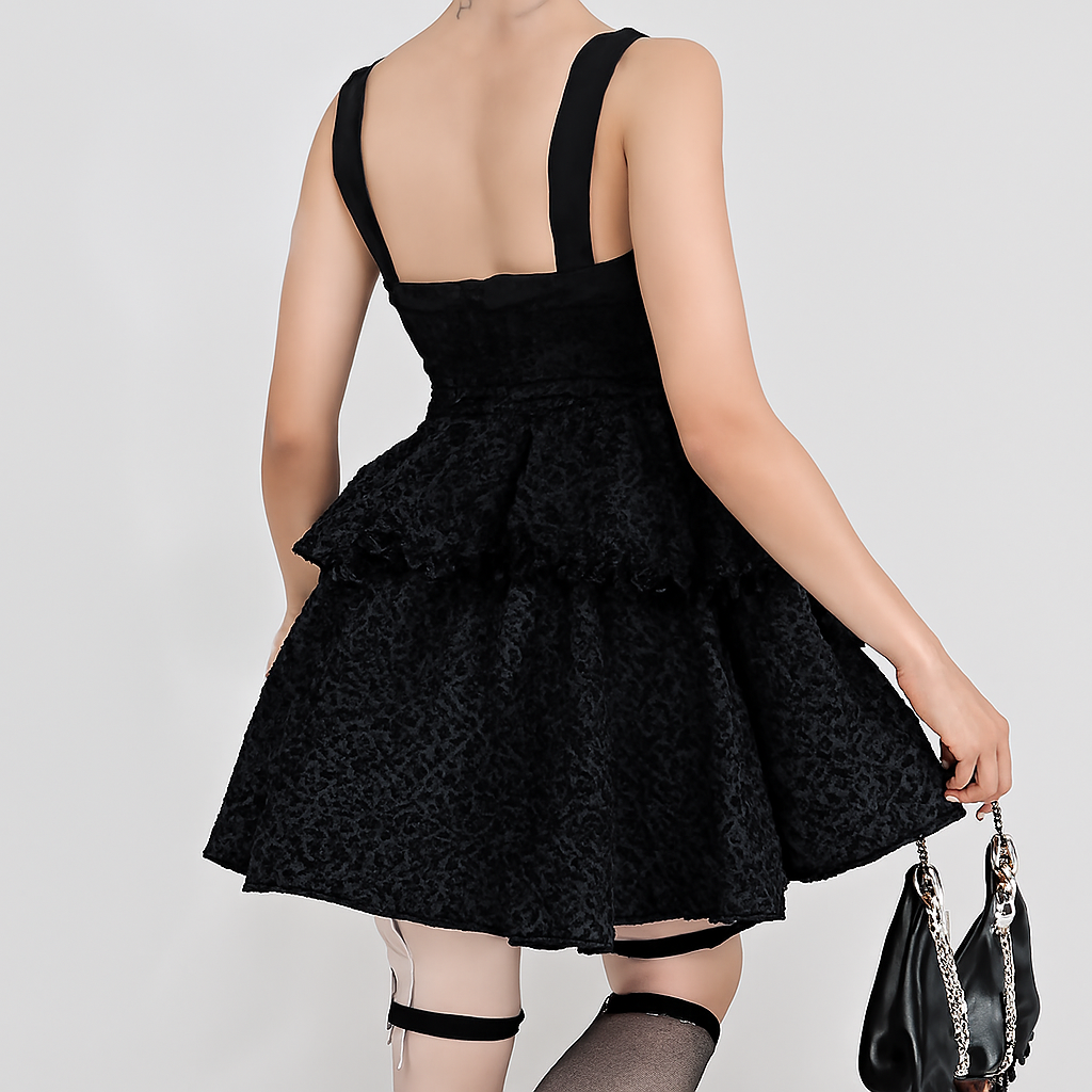 Black Lace-Up Flared Gothic Dress