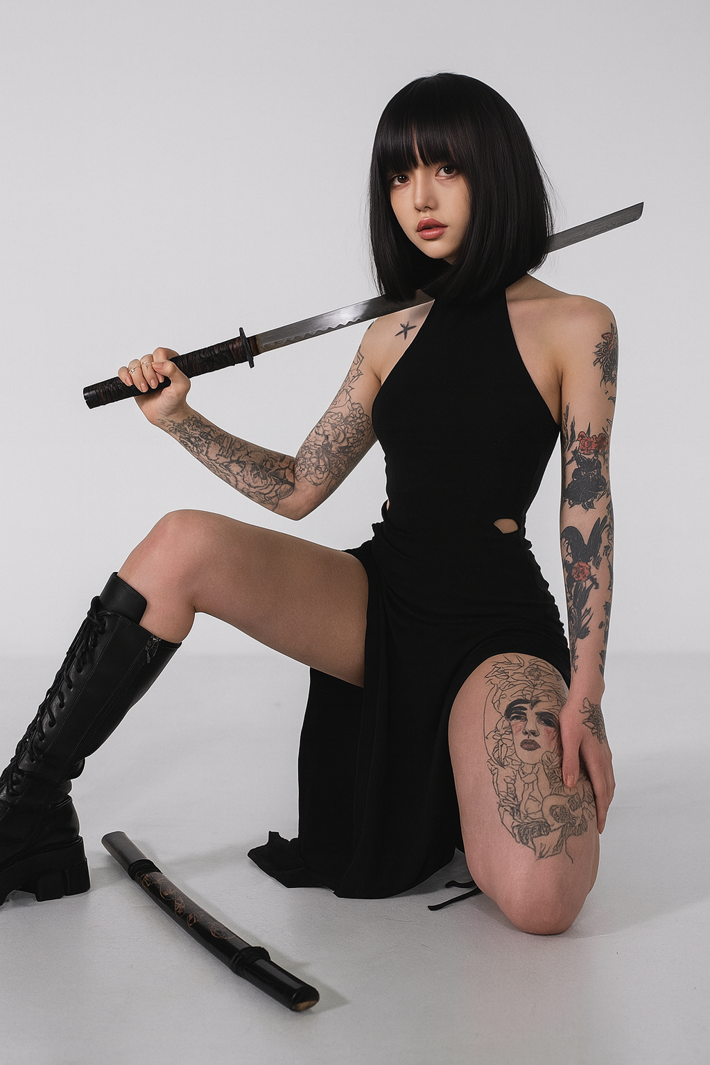 Knit High Neck Sleeveless Hollow Out Dress