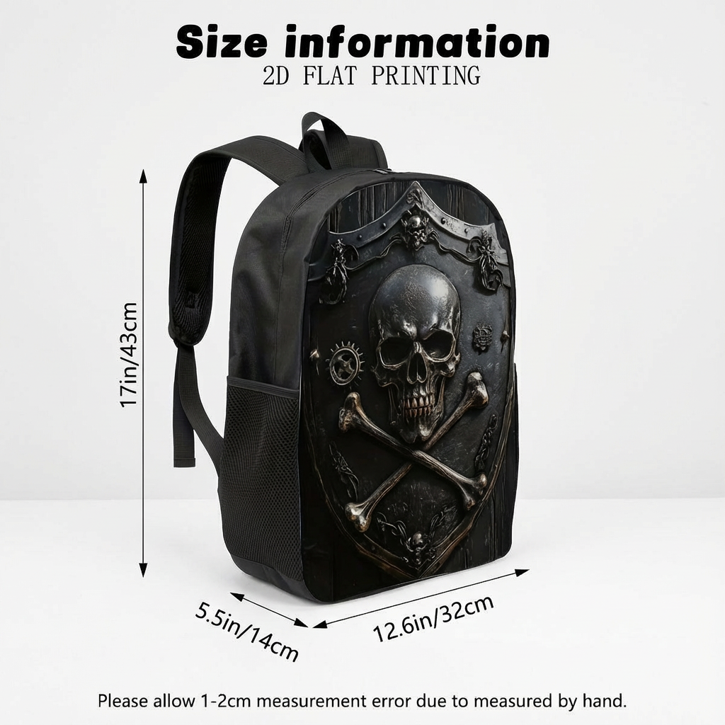 1pc Gothic Skull & Crossbones Backpack - Large Capacity, Ergonomic Design, Secure Zipper Closure, Washable Fabric, Perfect for Work, Travel & Everyday Use