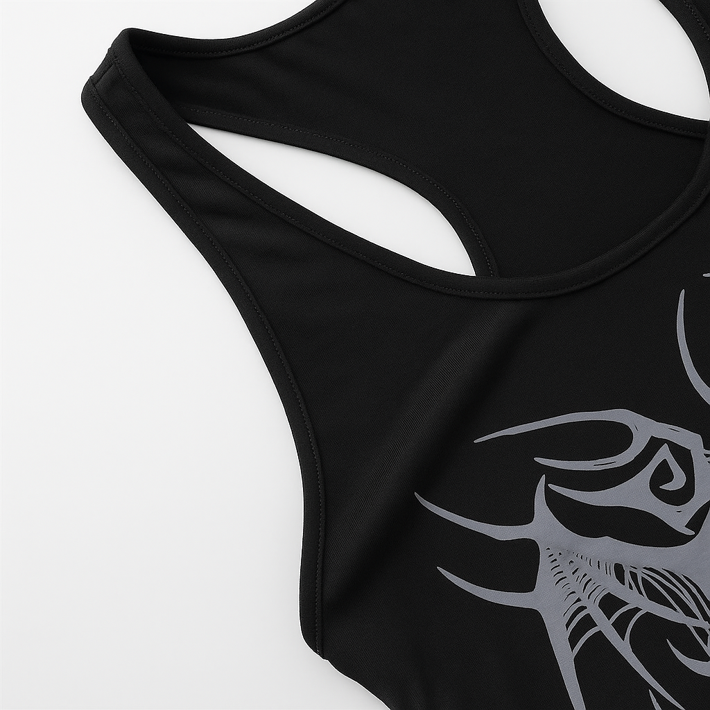Gothic Skull Print Tank Top in Black Streetwear Style
