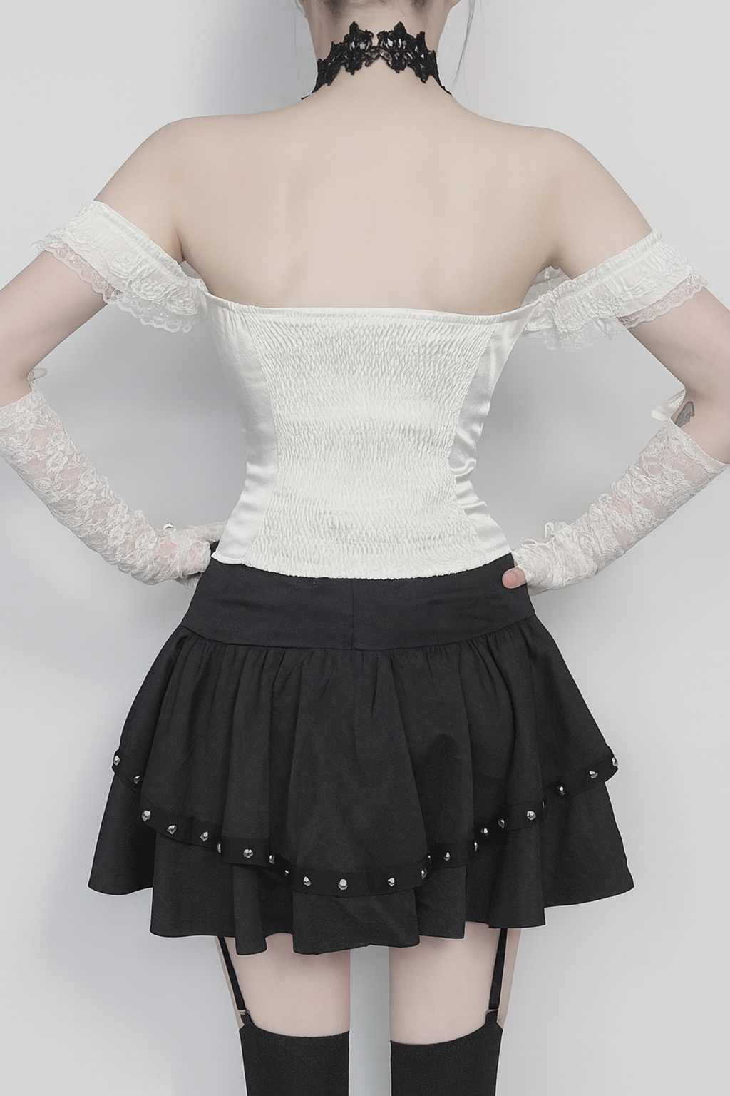 Ghost Bride Off Shoulder Gothic Top with Lace Accents