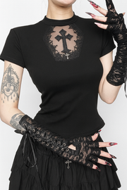 Gothic Cross Mesh Tee Top