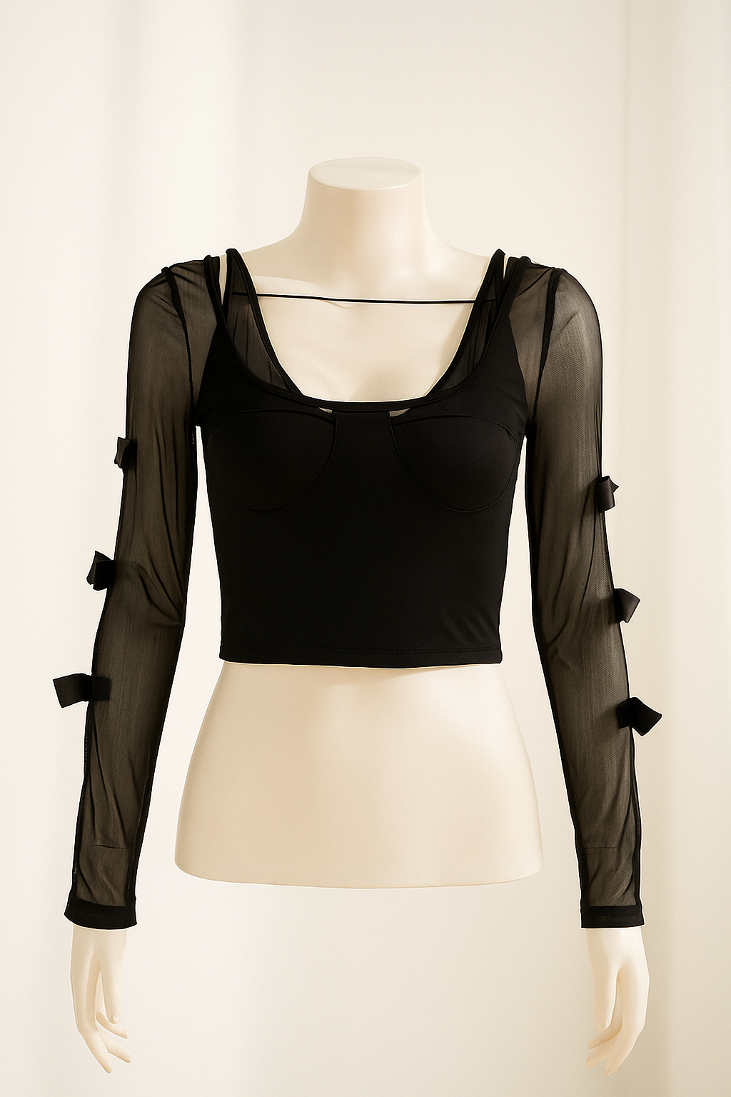 Witchy Mesh Crop Top with Bow Detail