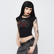 Gothic Rhinestone Skull Crop Top Dark Streetwear Tank