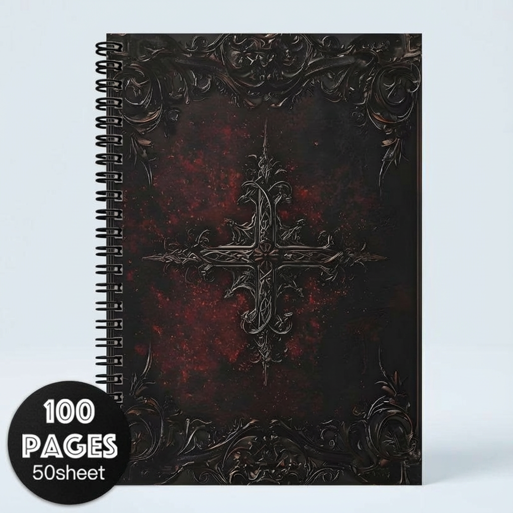 1pc Gothic Spiral Notebook Journal - Witchy Mystical Design with Red Glowing Orb & Black Lace, 100 Pages, Perfect for Travel, Office, Daily Writing & Gift for Teens and Adults, Gothic Journaling | Elegant Cover Design | Durable Spiral Binding, Gothic Jour