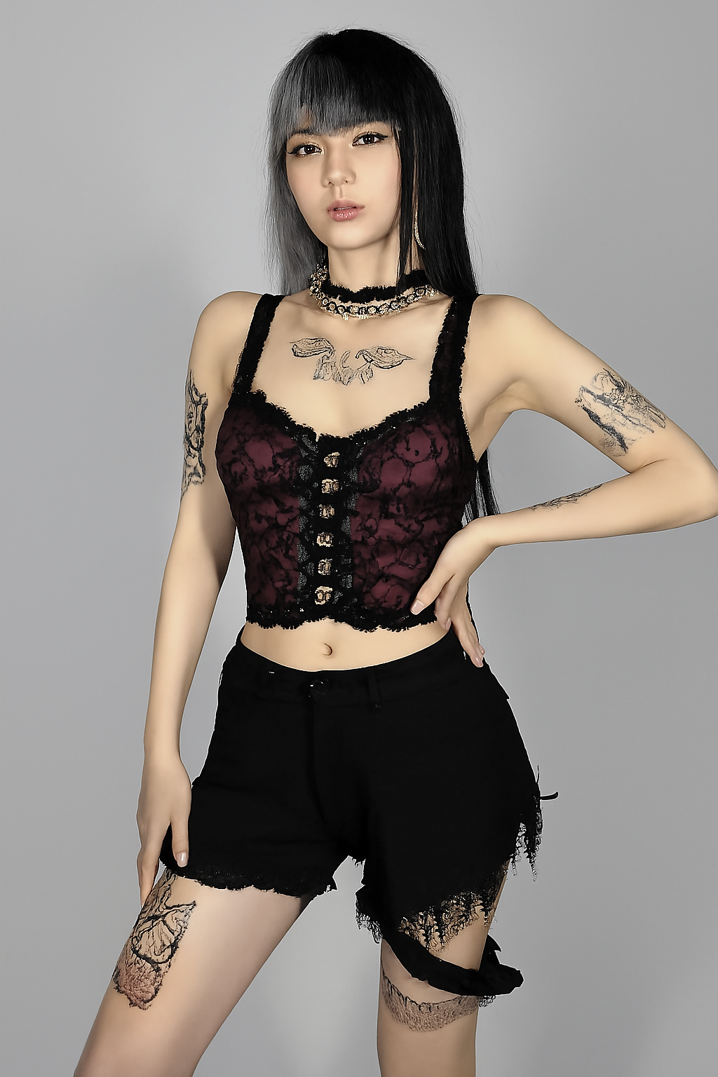 Lace Backless Gothic Crop Top with Adjustable Straps