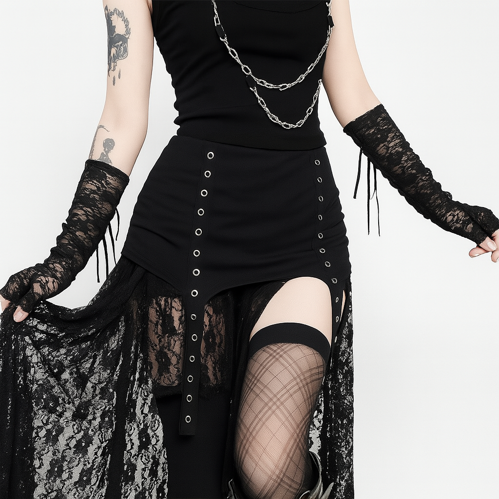 Gothic Dark Wasteland Irregular Lace Skirt