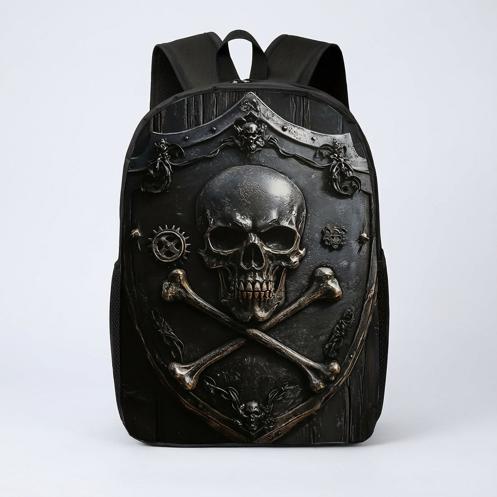 1pc Gothic Skull & Crossbones Backpack - Large Capacity, Ergonomic Design, Secure Zipper Closure, Washable Fabric, Perfect for Work, Travel & Everyday Use