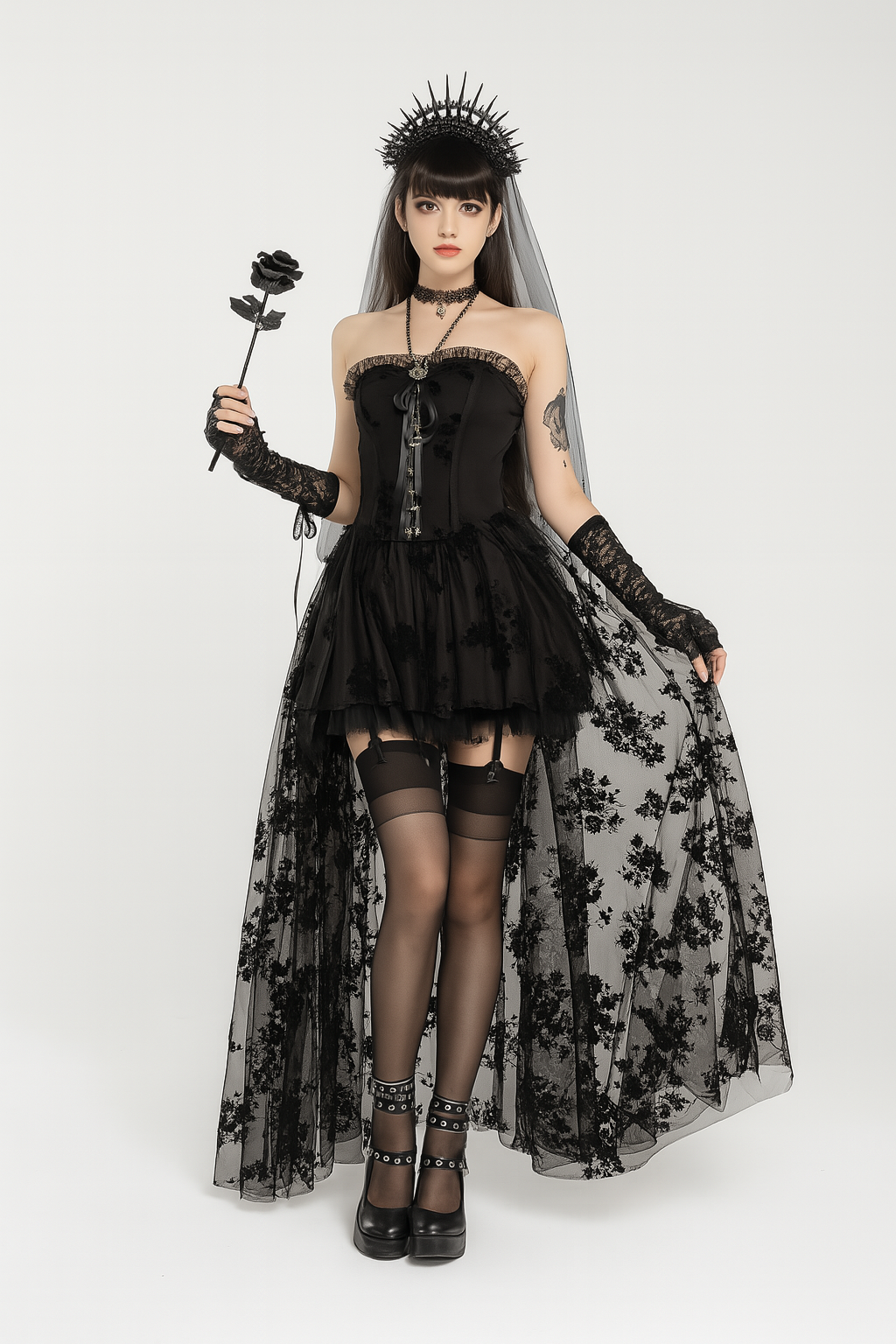 Dark Romantic Sheer Mesh Gothic Wedding Gown