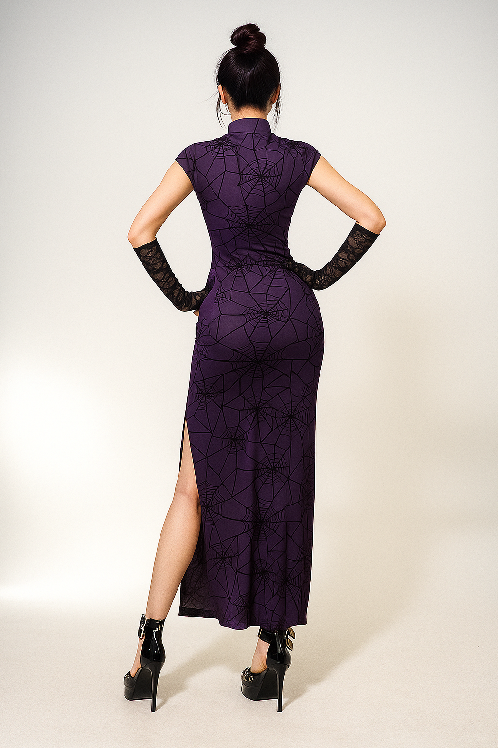 Spider Web Gothic Cheongsam Dress Set