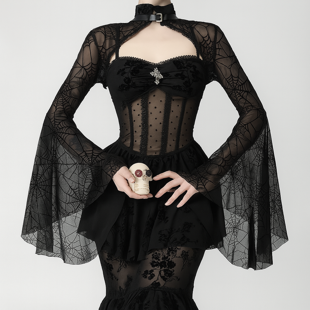 Spiderweb Chiffon Cape Top for Gothic and Alternative Fashion