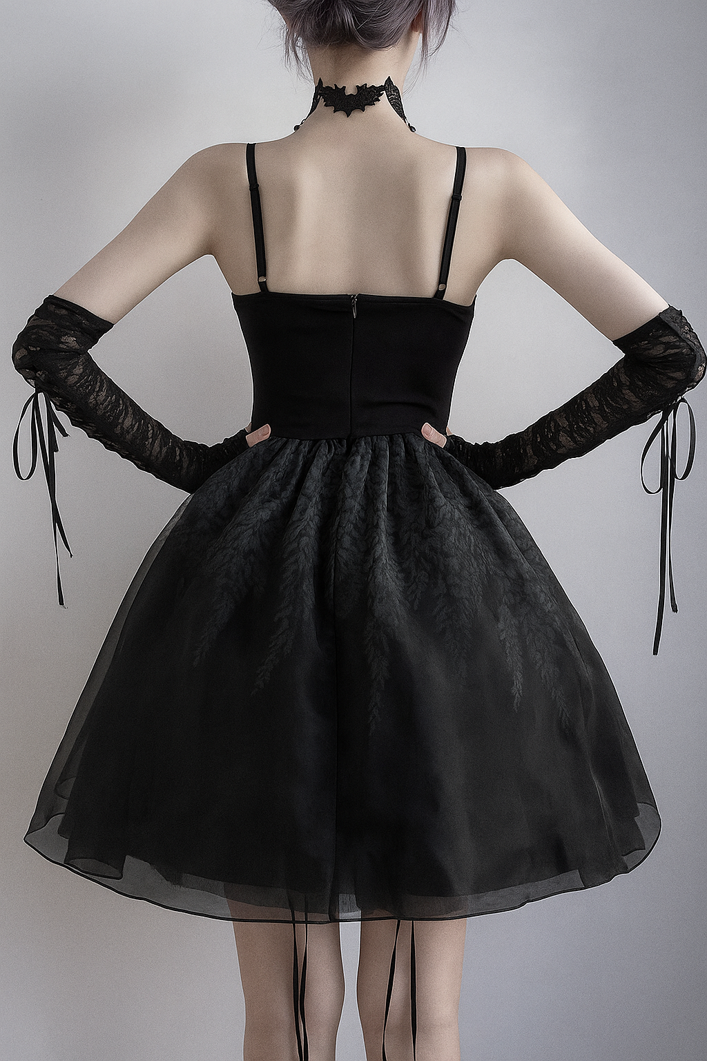 Gothic Strap Mini Dress with Lace-Up Detail