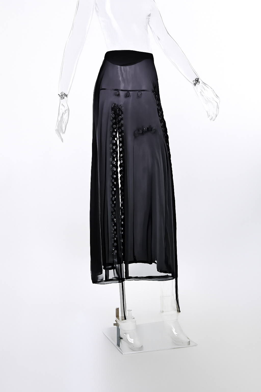 Black Lace Maxi Skirt with Sheer Design and Witchy Style